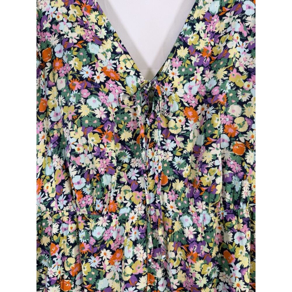 Gap Cotton Maxi Dress Colorful Floral Keyhole Tie Front Women’s L Cottagecore - Picture 8 of 13